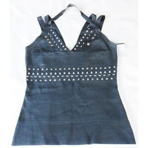 Cache gray silver stud halter stretch top